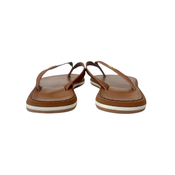 Ralph Lauren Ryanne Sandals Thong Wedge Flip Flops Leather Brown Women's Size 9B - Picture 6 of 8